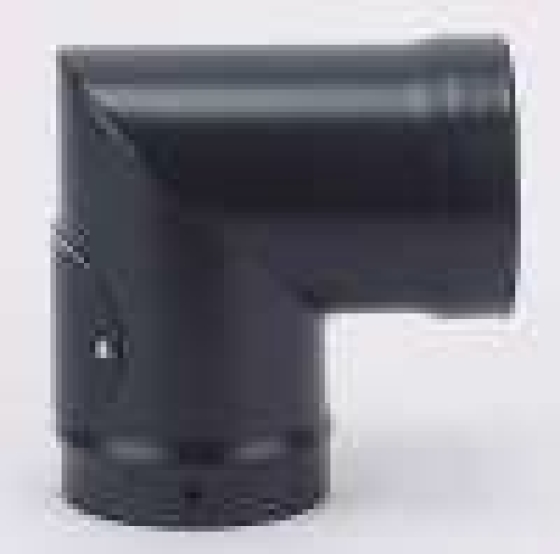 Matt Black Vitreous Enamel 100mm Diameter 90 Degree Bend With Door (Mitred) Matt Black Vitreous Enamel 100mm Diameter 90 Degree Bend With Door (Mitred)