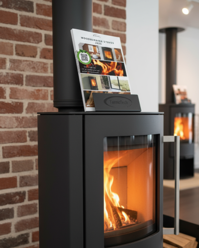 Black metal brochure stand