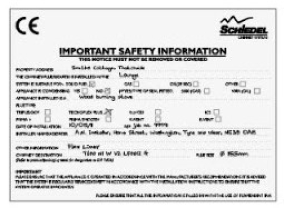 CHIMNEY NOTICE / DATA PLATE 130696